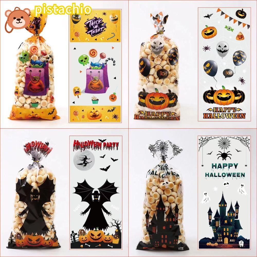 PISTA Set 50 Túi Đựng Kẹo Trong Suốt In Hình Halloween Độc Đáo
