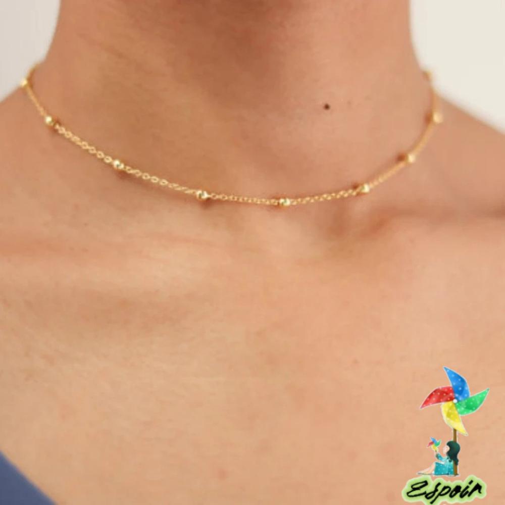 ESPO Vòng Cổ Choker Bằng Đồng Màu Vàng / Bạc Đính Hạt Nhỏ Cho Nữ