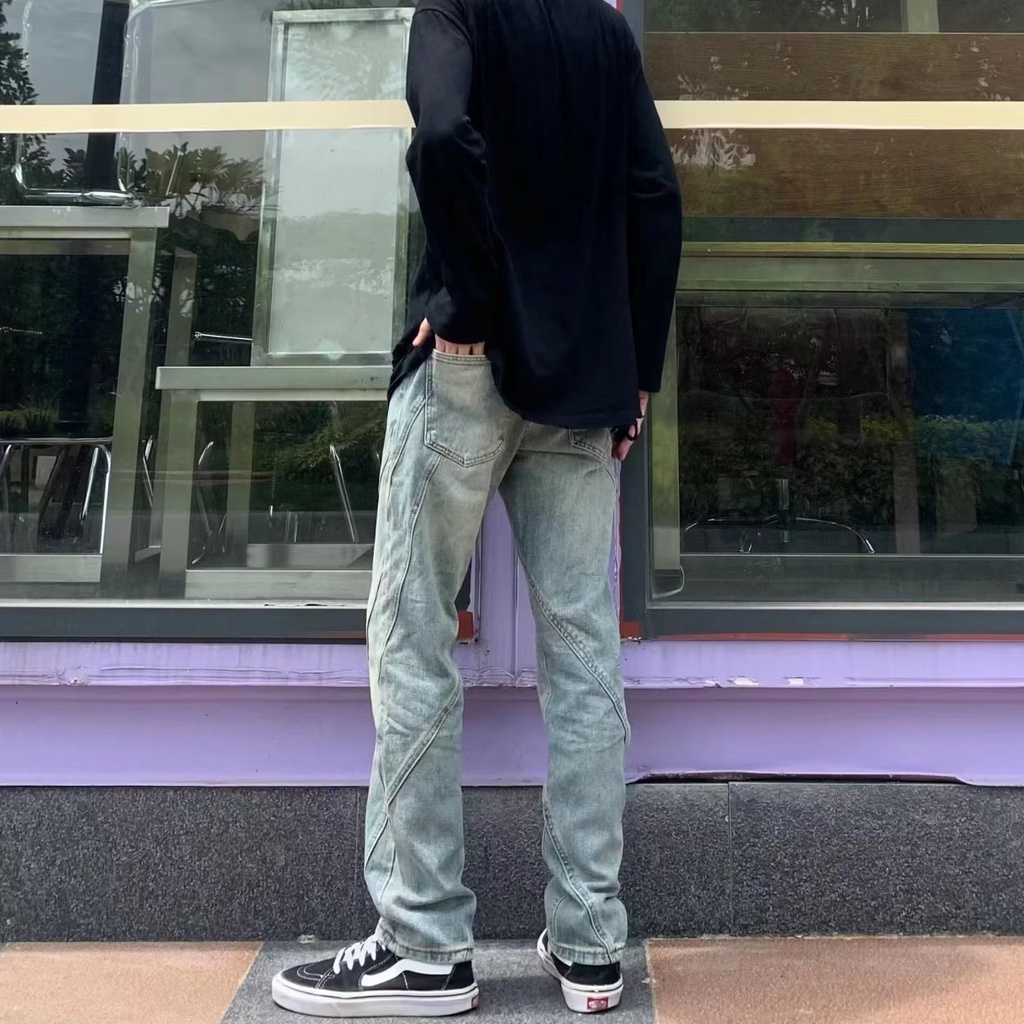 Quần Jean Ôm Ba Chiều Màu Vàng Bùn Cao Cấp Phong Cách Đường Phố Mỹ Có Thể Giặt Được