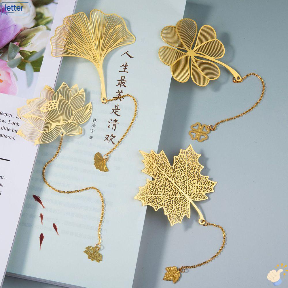 LET Bookmark Kim Loại Hình Chiếc Lá Màu Vàng Hồng