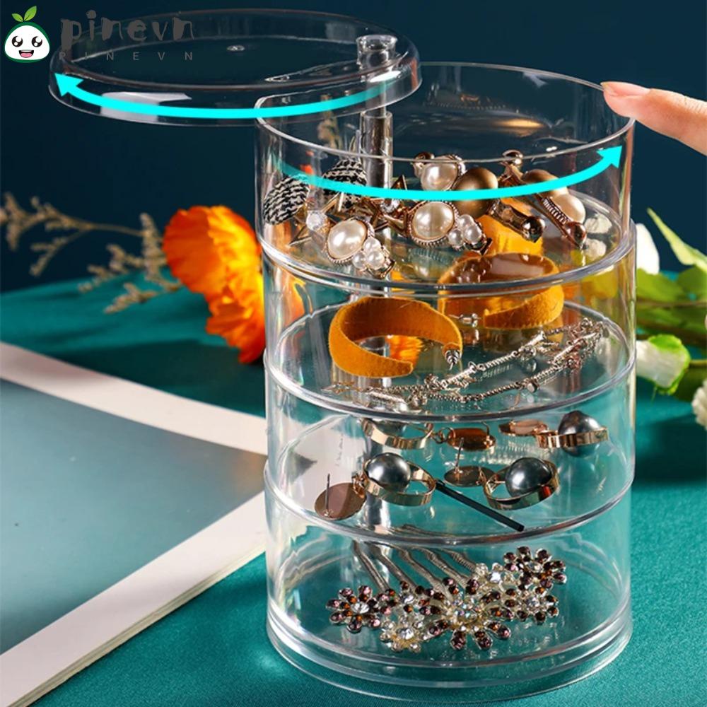 PINEVN Hộp Đựng Trang Sức Hình Tròn Có Nắp Xoay Được