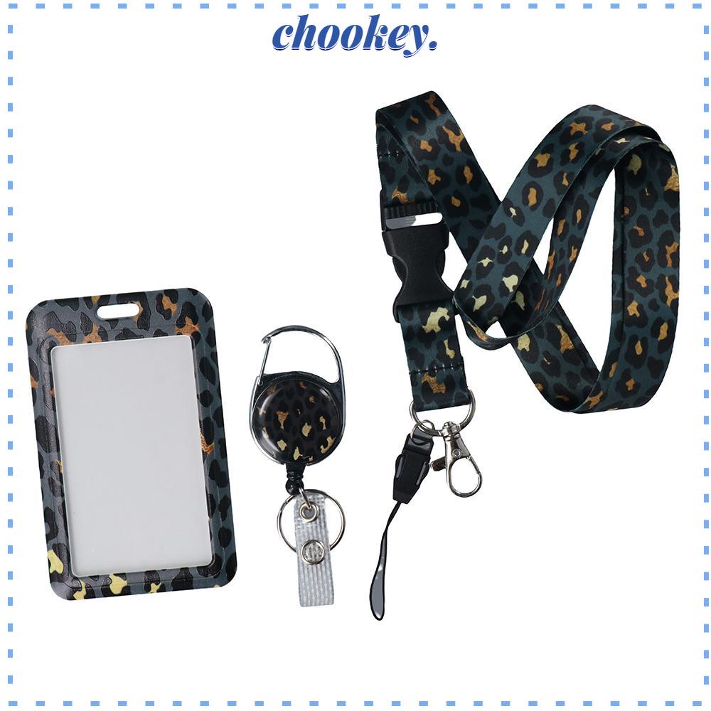 CHOOKEY Dây Buộc Cổ Có Thể Thu Gọn Cho Bác Sĩ / Y Tá / Học Sinh Giá Đỡ Thẻ ID Họa Tiết Da Báo Cho Văn Phòng