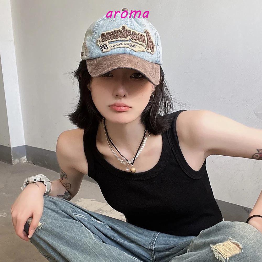 AROMA Mũ Lưỡi Trai Chất Liệu Cotton Thêu Họa Tiết Phong Cách Hiphop Đường Phố Cho Nữ
