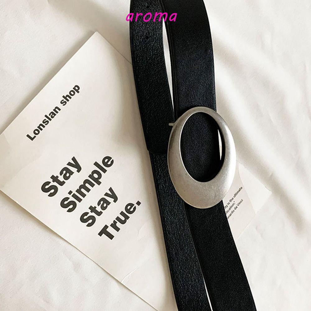 AROMA Thắt Lưng Da PU Y2K Hình Oval Phong Cách Retro Đơn Giản Cho Nữ
