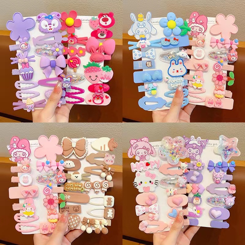 Set Kẹp Tóc Hình Chú Gấu / Ngôi Sao / Quả Dâu Tây Bằng Acrylic Dễ Thương Thời Trang Cho Bé Gái