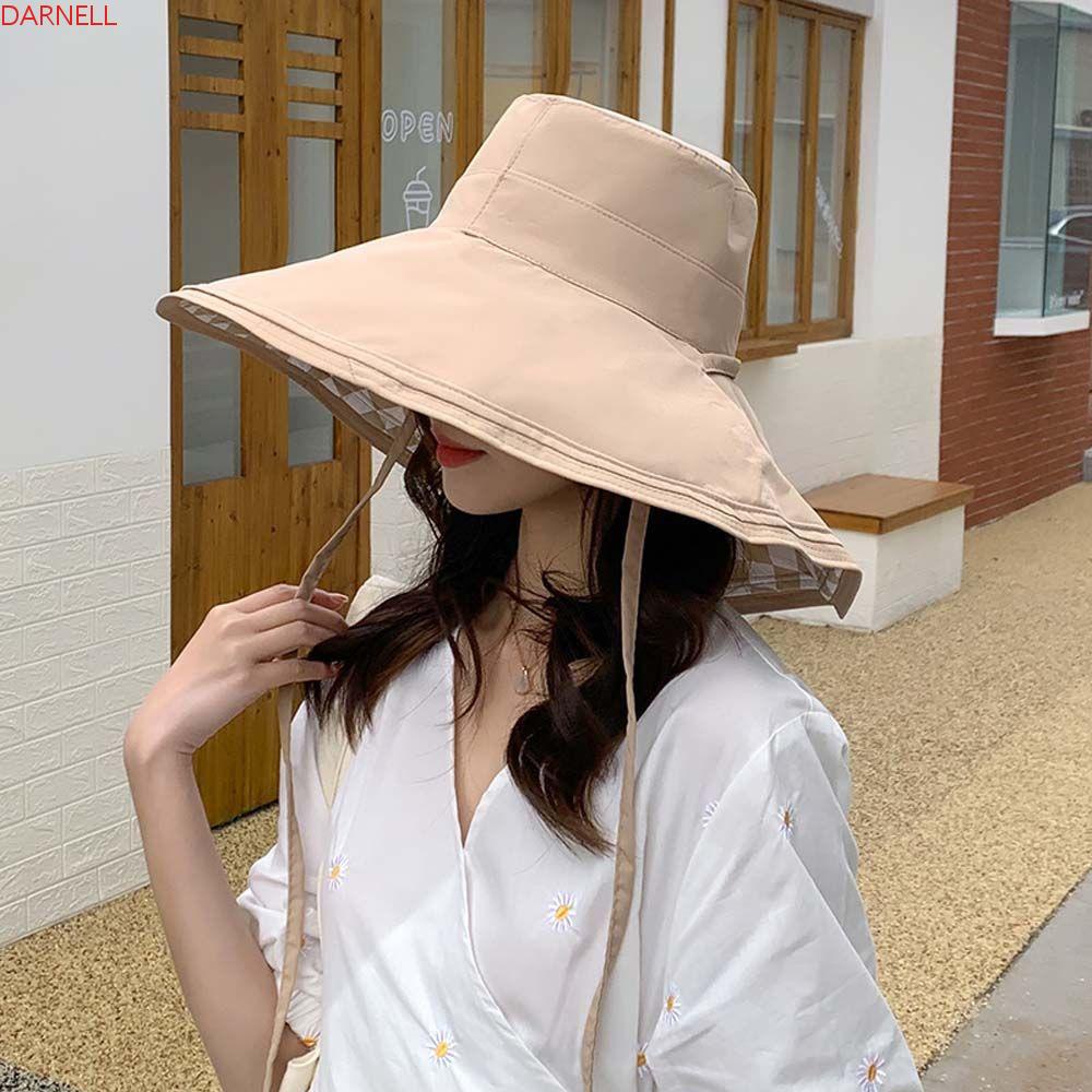 DARNELL Mũ Rộng Vành Chống Nắng Chất Liệu Cotton Họa Tiết Sọc Caro Cao Cấp Thời Trang