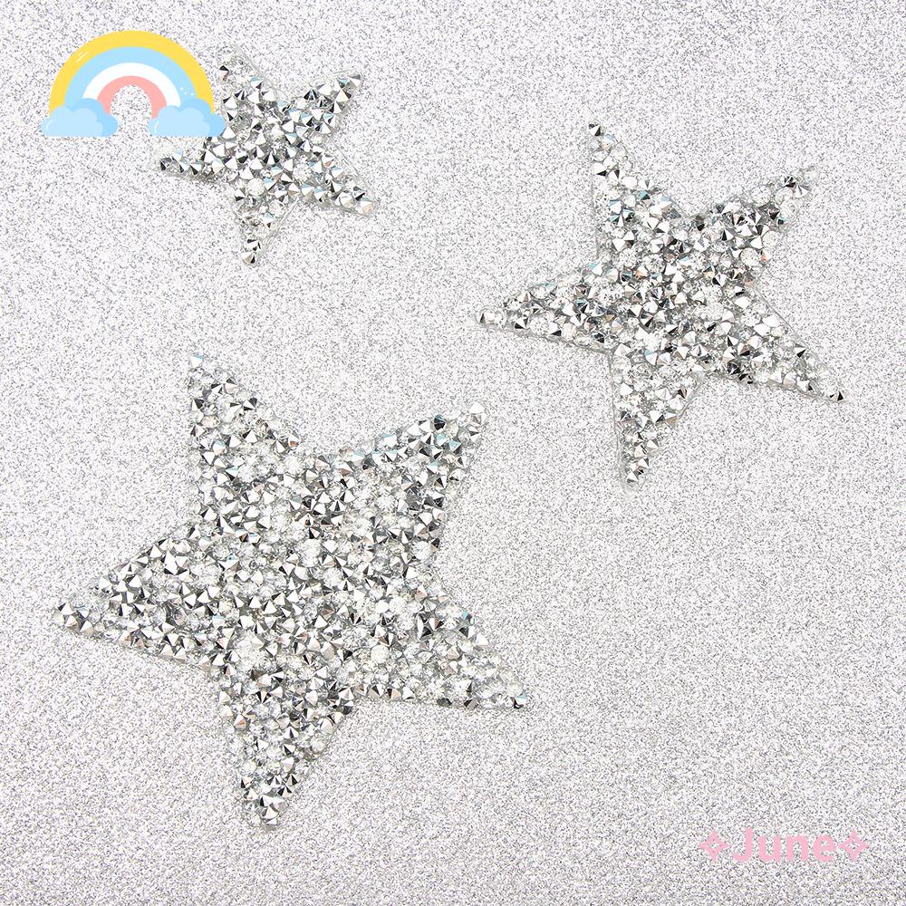 JUNE Miếng Vá Quần Áo Đính Đá Nhiều Kích Cỡ Hình Ngôi Sao