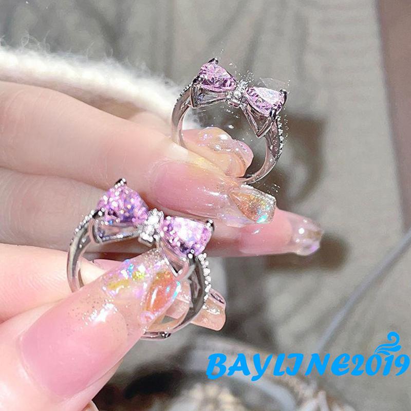 Nhẫn Đính Đá Hình Nơ Có Thể Điều Chỉnh Kích Thước