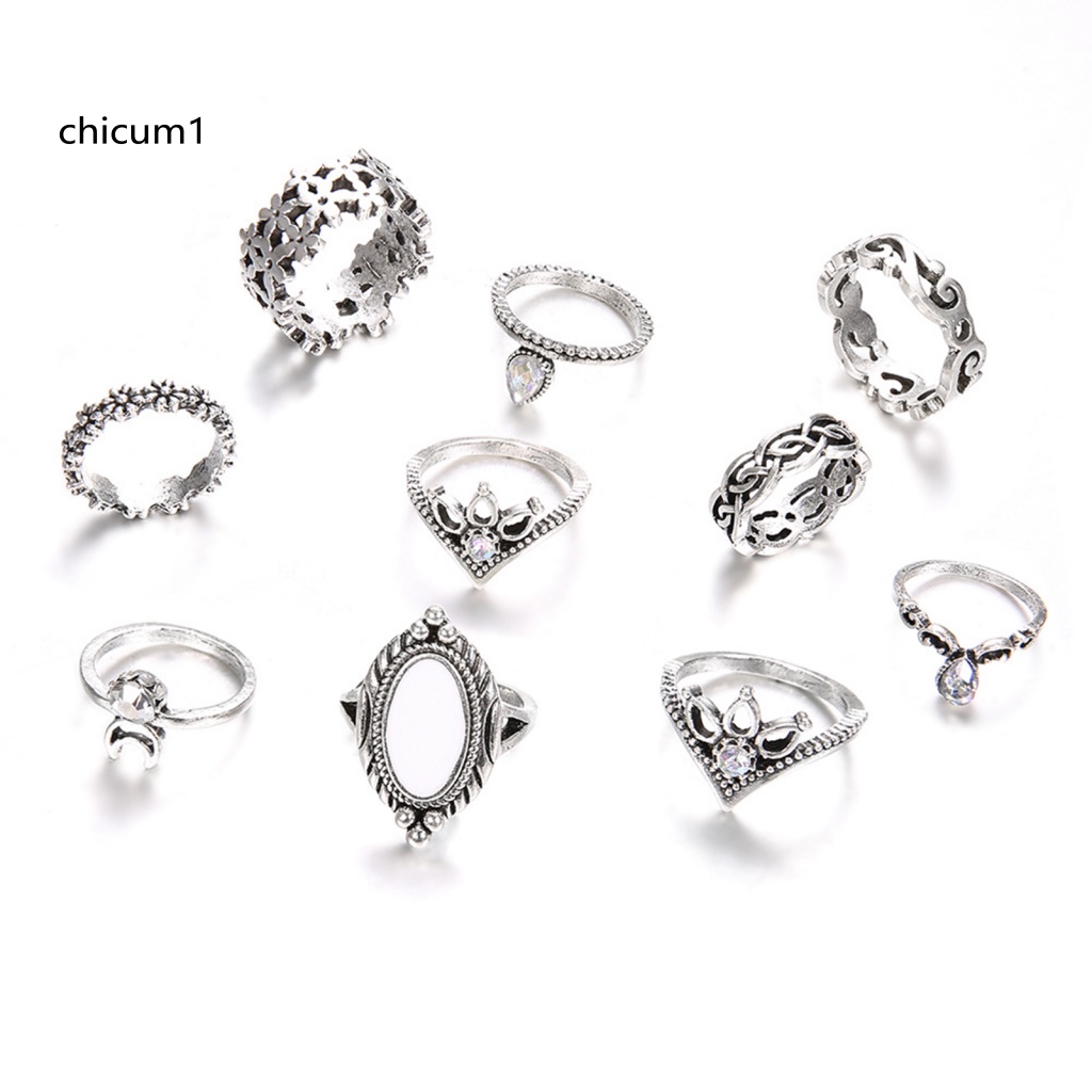 Set 10 Nhẫn Đốt Ngón Tay Nhiều Kiểu Phong Cách Bohemian
