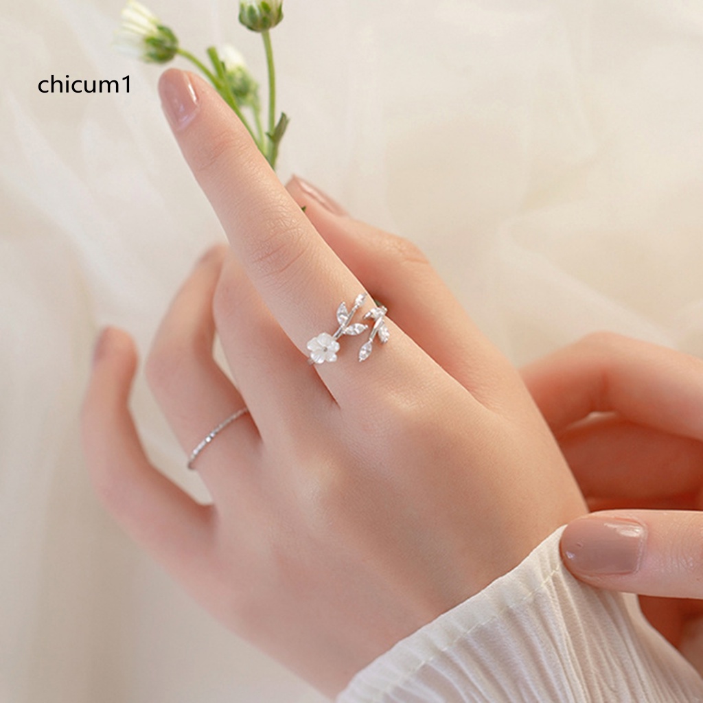 Nhẫn Cưới Dạng Mở Hình Hoa Lá Có Thể Điều Chỉnh Kích Cỡ Cho Nữ