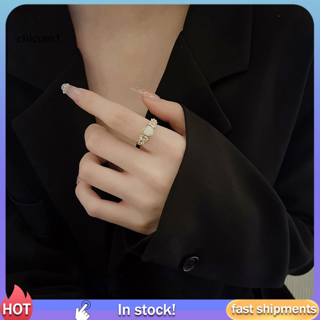 Nhẫn Hở Hình Trái Tim Đính Đá Pha Lê Nhân Tạo Thời Trang Cho Nữ