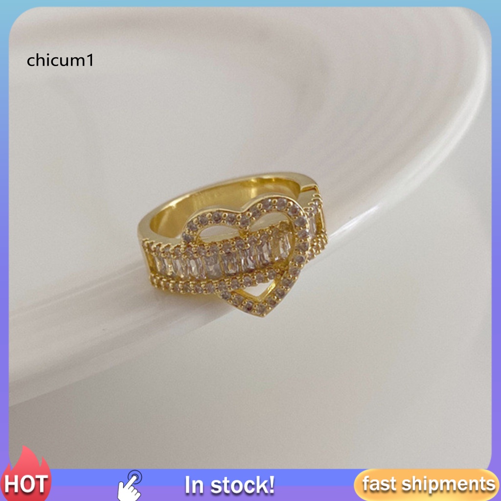 Nhẫn Đính Đá Zircon Hình Trái Tim Lấp Lánh Thời Trang Cho Nữ