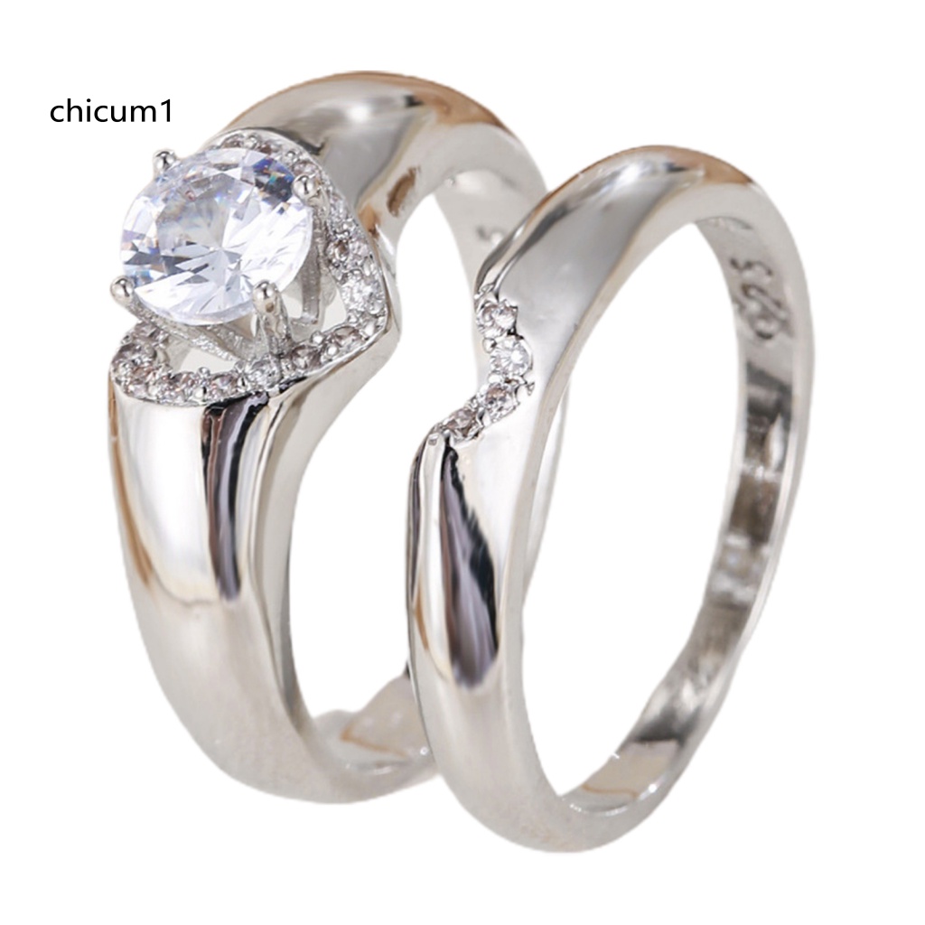 1 Cặp Nhẫn Đính Hôn Đính Đá Hình Trái Tim Lấp Lánh Dành Cho Nam Và Nữ