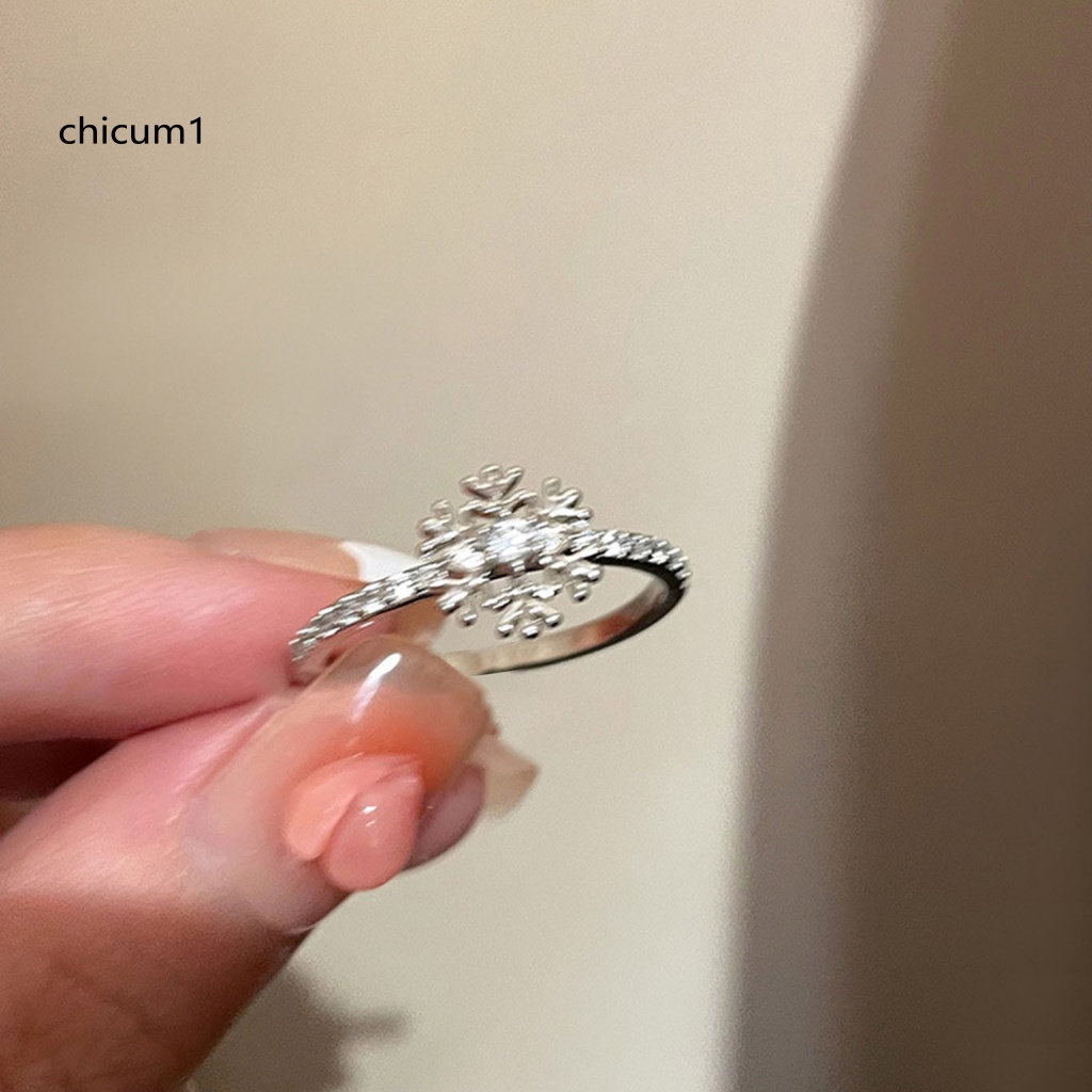 Nhẫn Hở Mạ Bạc Đính Đá Zircon Hình Bông Tuyết Lấp Lánh Thời Trang Cao Cấp