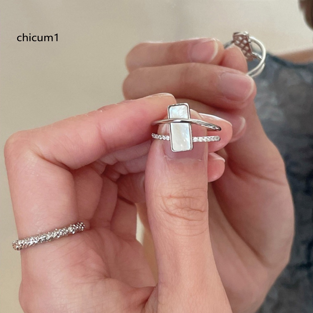 Nhẫn Đeo Khớp Ngón Tay Hình Vuông Hai Lớp Đính Đá Zircon Giả Có Thể Điều Chỉnh Cho Nữ