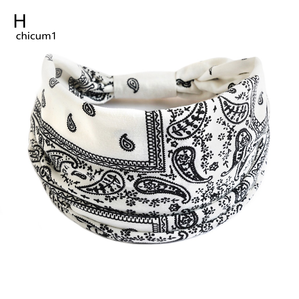 Băng Đô Cài Tóc Bản Rộng Chống Trượt Thấm Hút Mồ Hôi In Họa Tiết Hoa Phong Cách Bohemia Cho Nữ