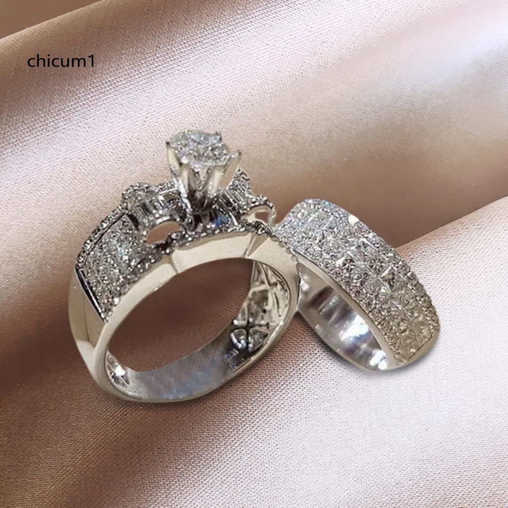 Set 2 Nhẫn Cặp Bản Rộng Đính Đá Thời Trang