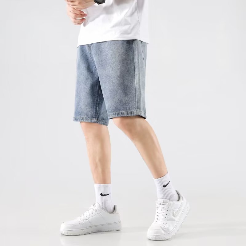 Quần Short Denim Ống Rộng Thêu Họa Tiết Retro Thời Trang Mùa Hè Cho Nam