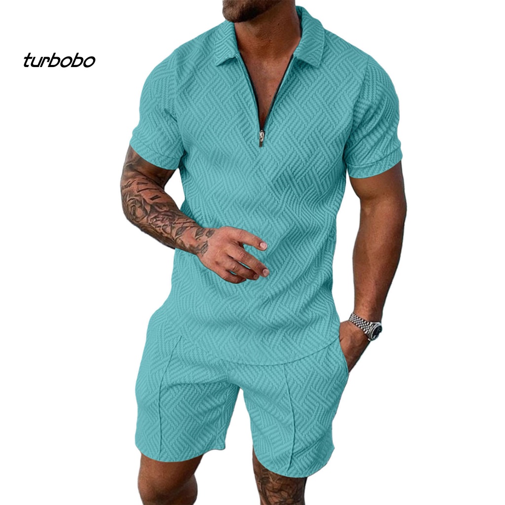 Set 2 Món Áo Thun Tay Ngắn Cổ Khóa Kéo + Quần Short Thời Trang Nam