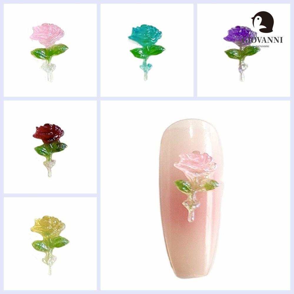 GIOVANNI Bộ 30 Bông Hoa Hồng Mini Bằng Nhựa Dạ Quang Trang Trí Móng Tay