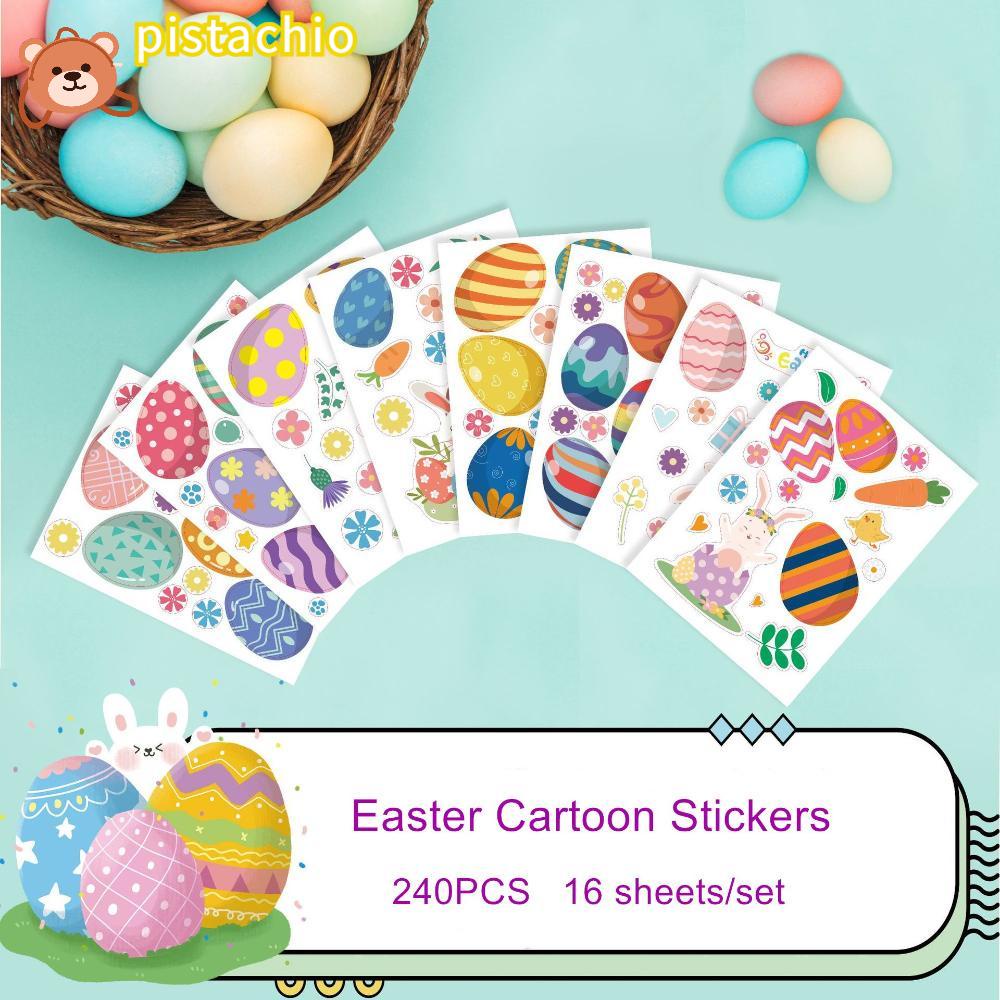 PISTA Set 16 Sticker Dán Tường Họa Tiết Thỏ Phục Sinh Dễ Thương Bắt Mắt