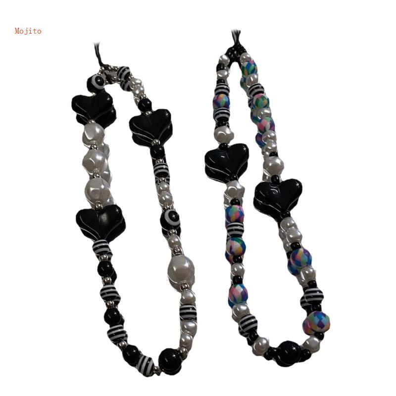 Dây Đeo Điện Thoại Mojito Y2K Y2K Đính Hạt Tròn Và Trái Tim Dễ Thương Cho Nữ