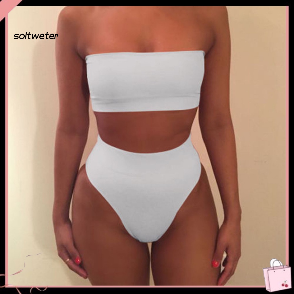 Bộ Bikini 2 Mảnh Không Dây Lưng Cao Màu Sắc Thời Trang Mùa Hè Cho Nữ