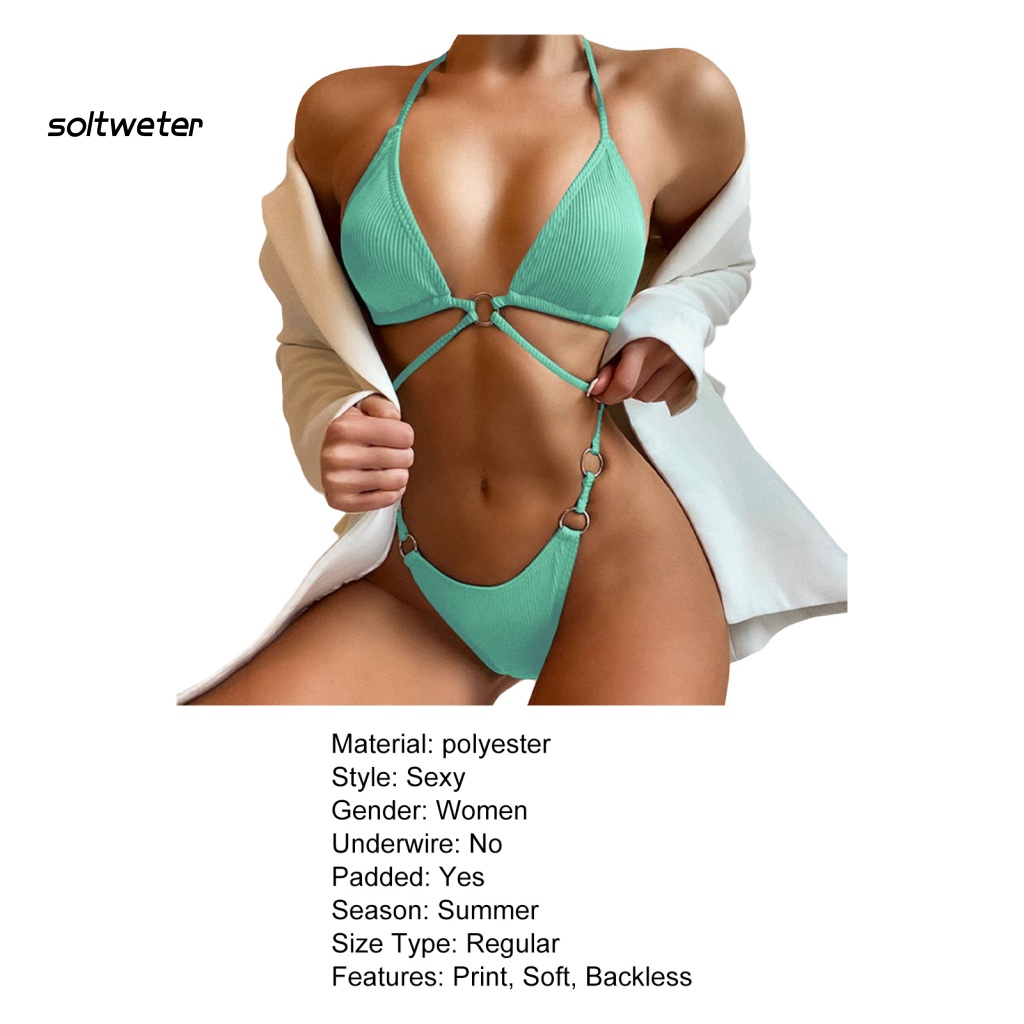 Bộ Đồ Bơi Bikini Màu Trơn Mau Khô Hở Lưng In Họa Tiết Hoa Dành Cho Nữ