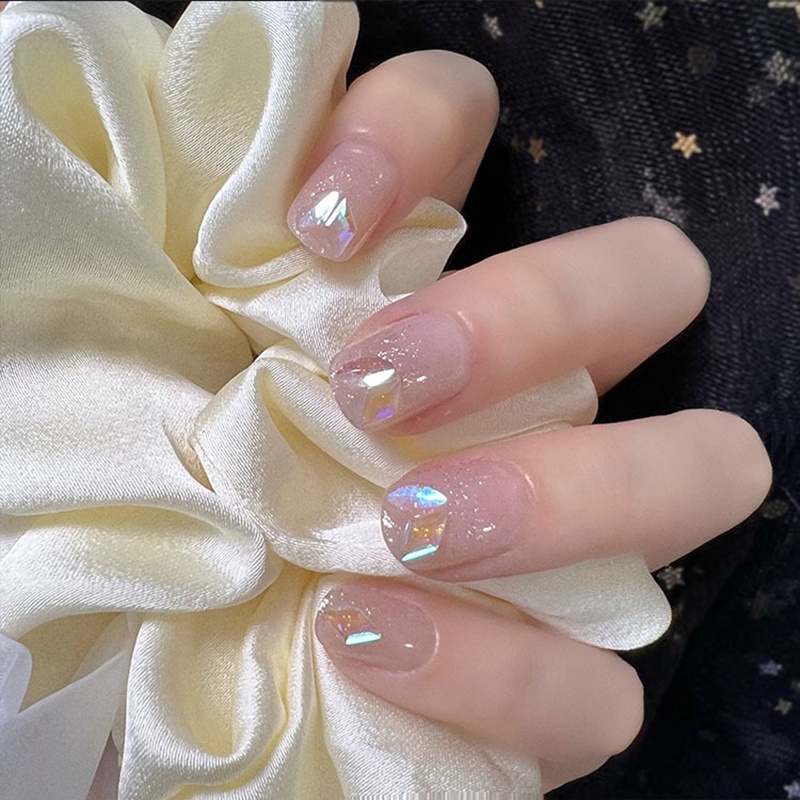 Set 24 Móng Tay Giả Ngắn Màu Hồng Dễ Thương Có Thể Tái Sử Dụng