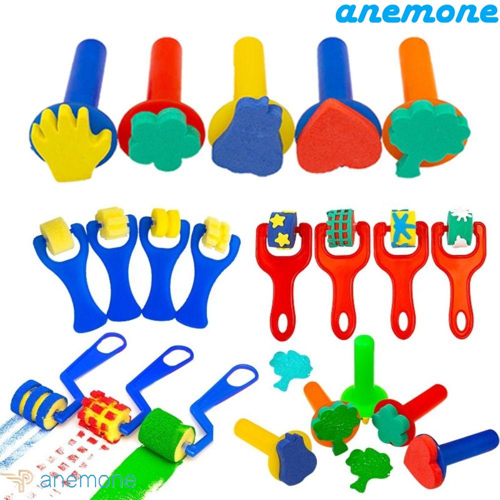 ANEMONE Bộ Dụng Cụ Con Lăn Sơn Thủ Công DIY Bằng Xốp EVA Hình Hoa Cho Trẻ Mẫu Giáo