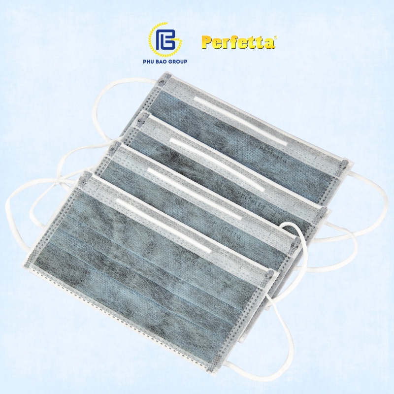 Khẩu Trang Y Tế 4 lớp than hoạt tính - Chính hãng Perfetta Carbon (40 Cái/Hộp), hỗ trợ khửi mùi