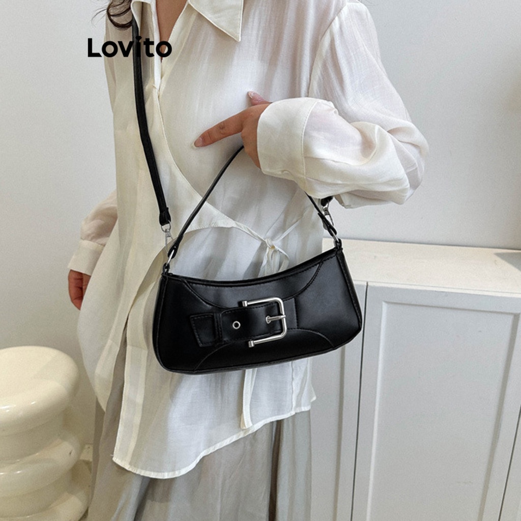 Lovito Túi đeo vai cỡ nhỏ bằng kim loại trơn đơn giản dành cho nữ L57AD123 (Kaki/Trắng/Xanh Lá/Đen)
