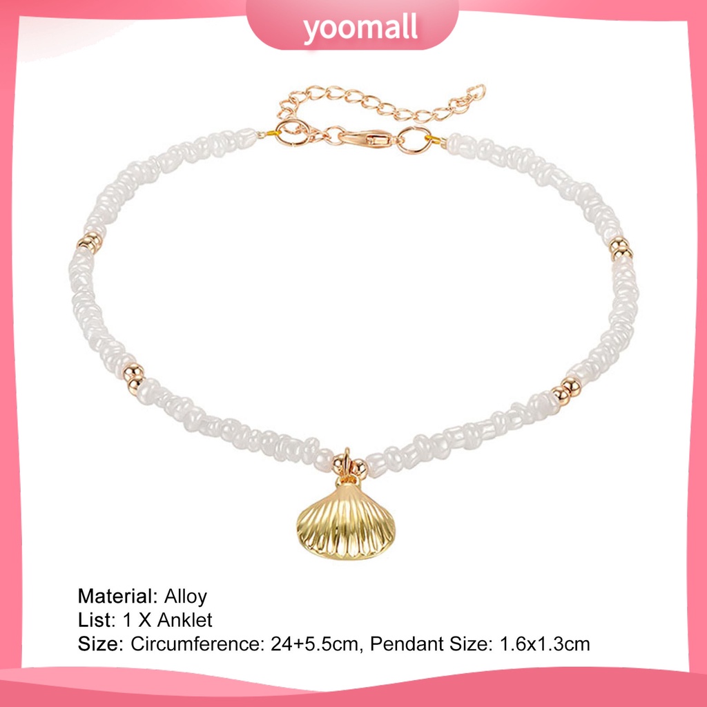 [YM] Lắc Chân Đính Ngọc Trai Nhân Tạo Hình Vỏ Sò Thanh Lịch Có Thể Điều Chỉnh Trang Sức Đi Biển Mùa Hè Cho Nữ