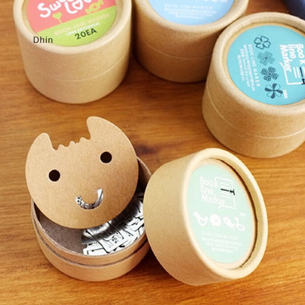 [Dhin] 20pcs Mini Metal Bookmarks Office School Book Note Clip with Cute Case Box LSUS COD