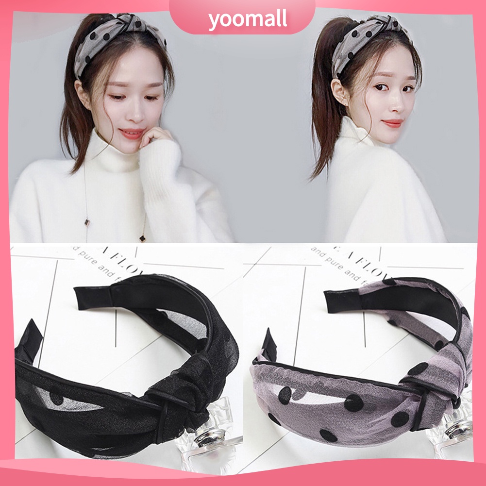 Băng Đô Cài Tóc Thắt Nút Họa Tiết Chấm Bi Phong Cách Vintage Cho Nữ