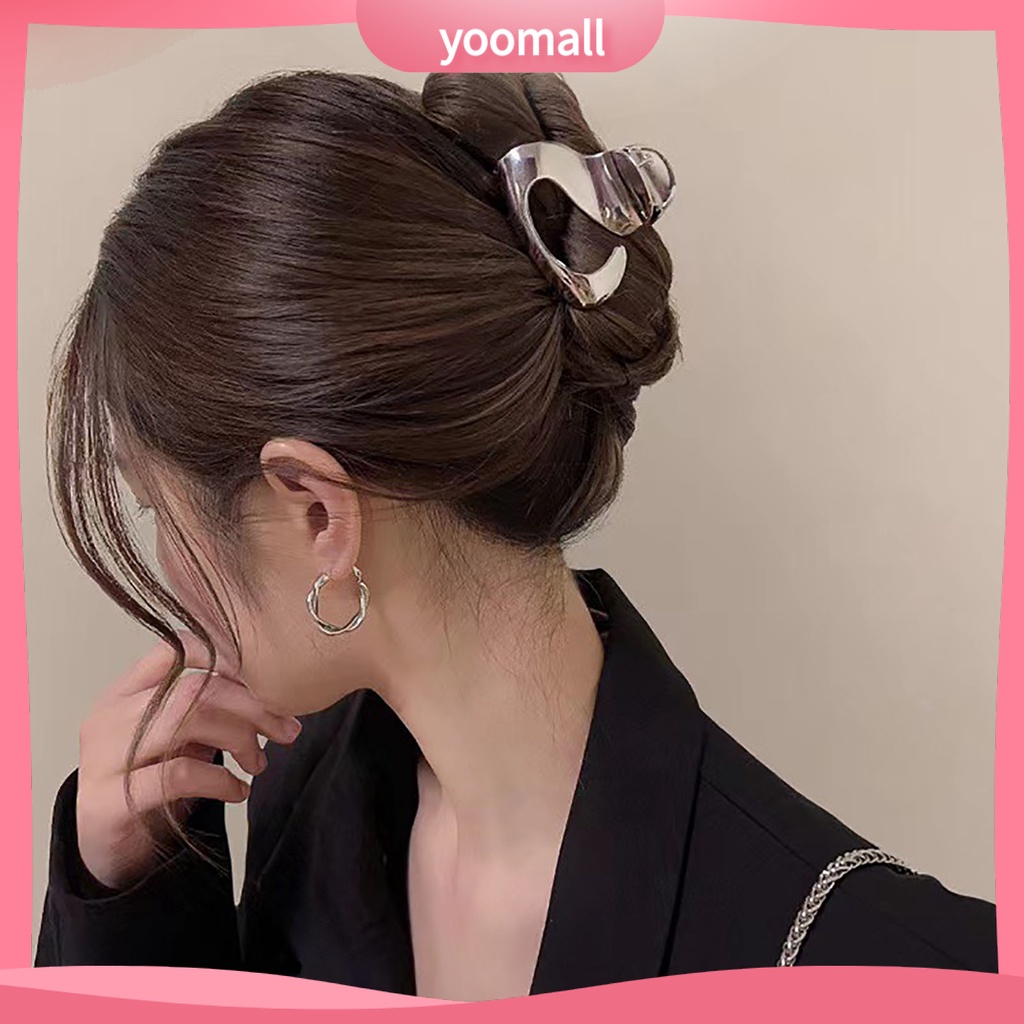 Kẹp Tóc Càng Cua Bằng Hợp Kim Màu Trơn Chống Trượt Có Răng Mini Sang Trọng Cho Nữ