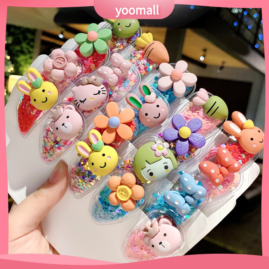 Set 5 Kẹp Tóc Trong Suốt Họa Tiết Trái Cây Phối Cát Chảy Xinh Xắn Cho Bé Gái