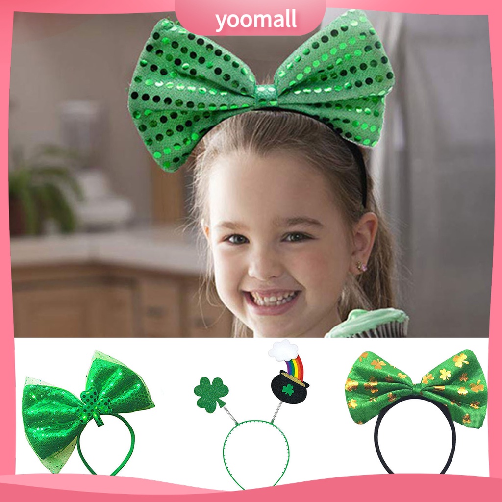 Băng Đô Cài Tóc Hình Nón Đính Nơ Lấp Lánh Cho Ngày Thánh Patricks