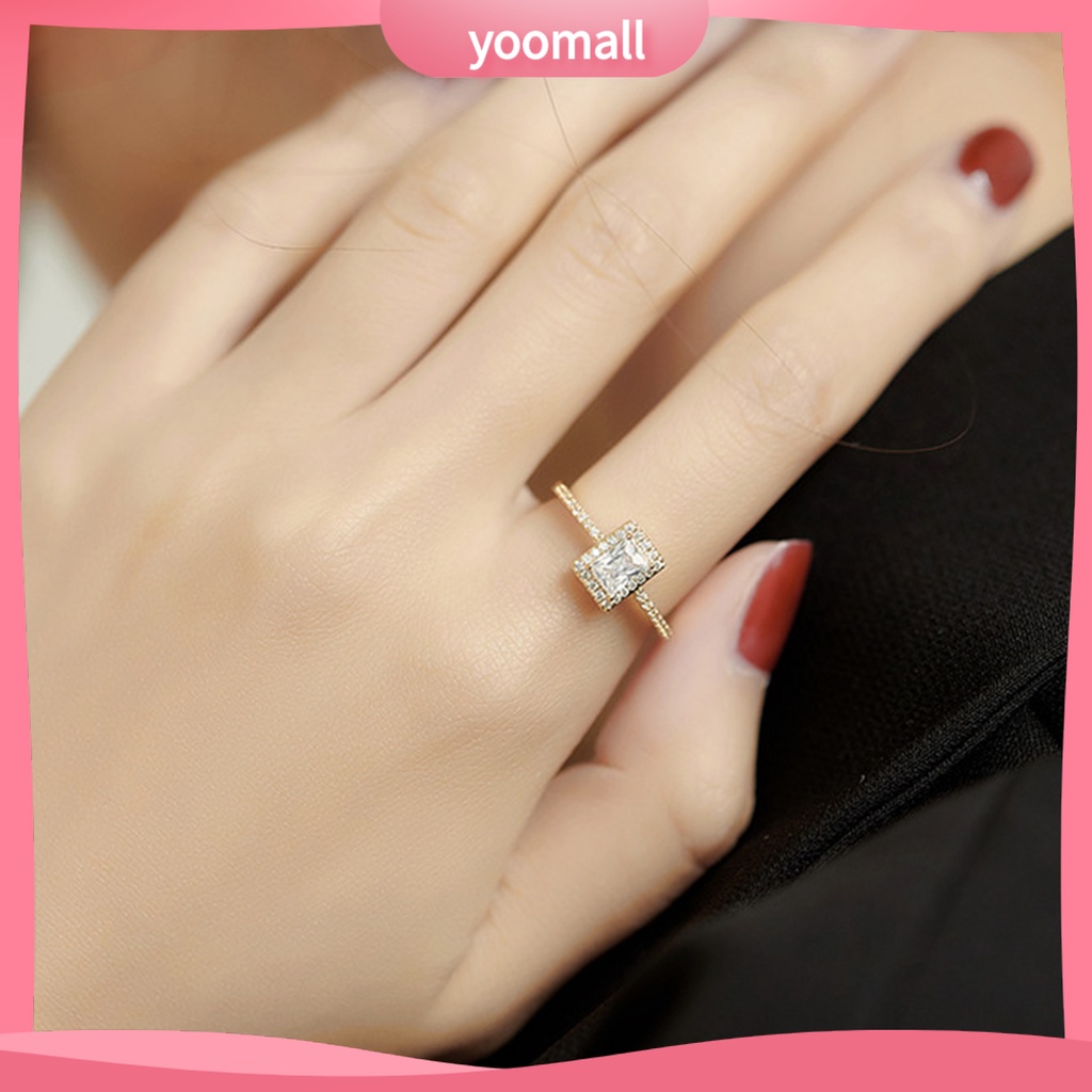 Nhẫn Mở Hình Vuông Đính Đá Tinh Xảo Cho Nữ