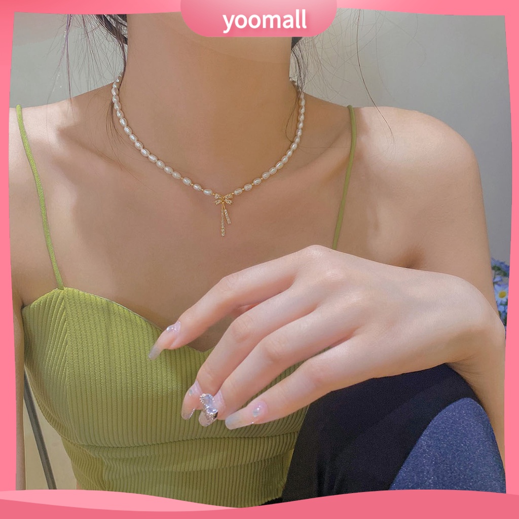 [YM] Vòng Cổ Choker Đính Ngọc Trai Giả Thắt Nơ Dễ Phối Đồ Cho Nữ