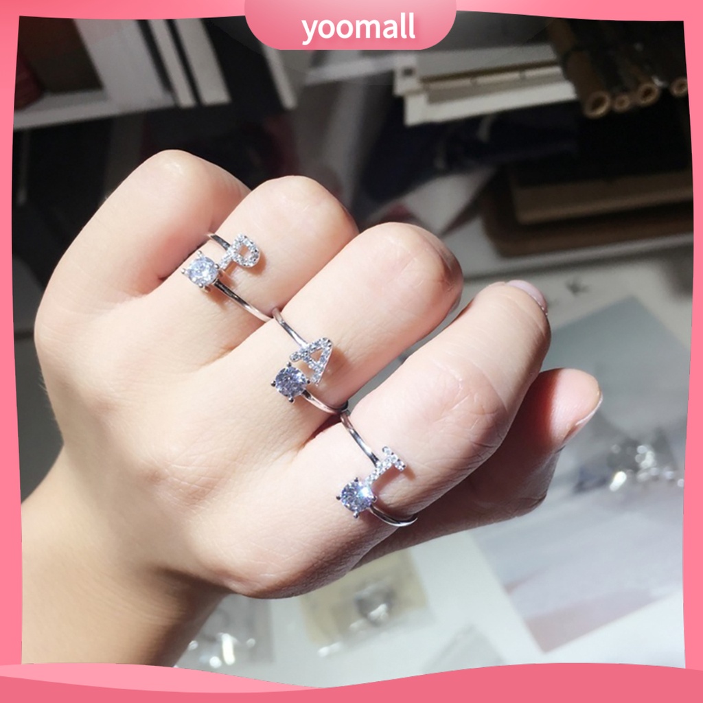 [YM] Nhẫn Hở Khắc Chữ Bằng Đồng Có Thể Điều Chỉnh Cho Nữ
