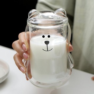 Ly thủy tinh hai lớp hình gấu hoạt hình dễ thương