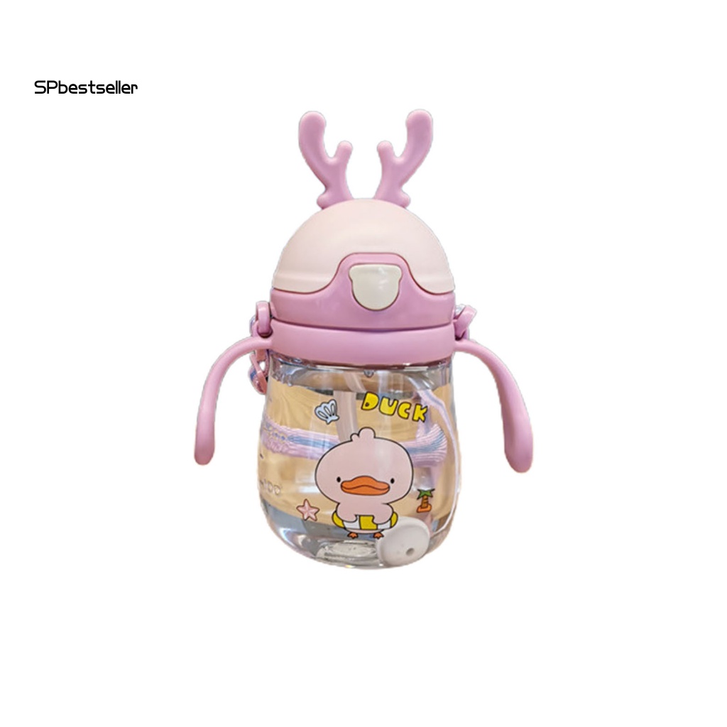 Bình Sữa 370ML Có Ống Hút Hình Hoạt Hình Cho Bé Gái