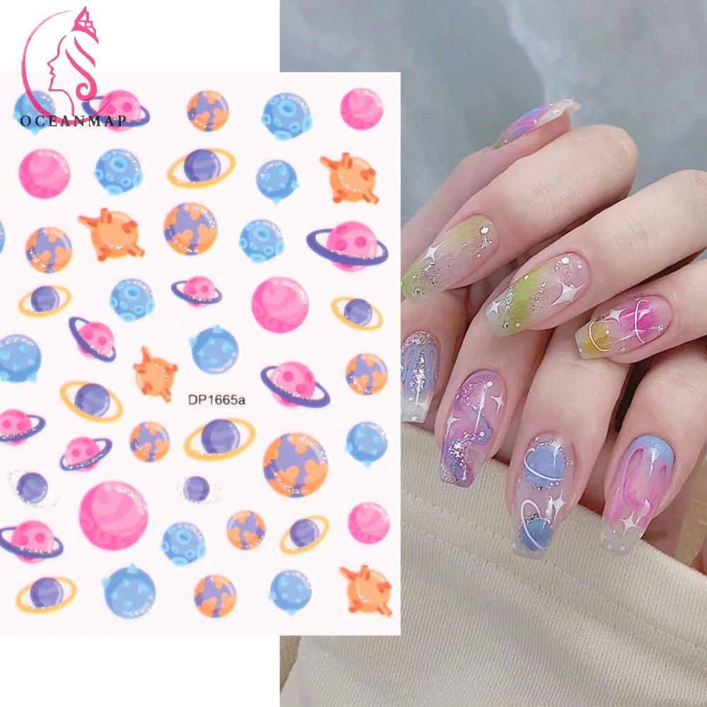 OCEANMAP Miếng Dán Trang Trí Móng Tay Tự Dính Họa Tiết Galaxy Dreamy