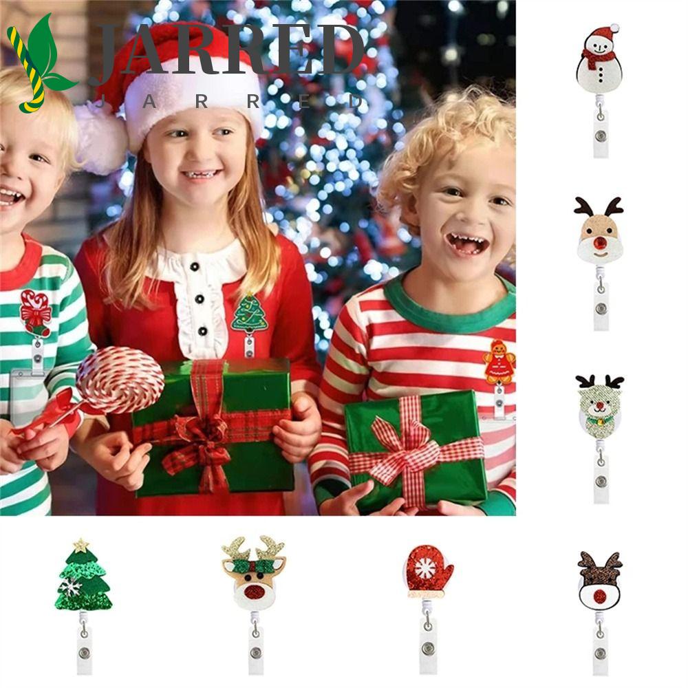 JARRED Cuộn Dây Huy Hiệu Có Thể Thu Gọn Xoay 360 Độ Tiện Dụng° Huy Hiệu Cài Áo Hình Cây Thông / Người Tuyết / Nai Sừng Tấm Hoạt Hình Có Thể Xoay