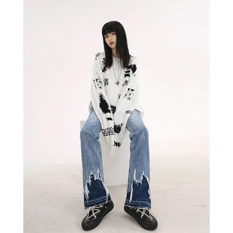 Quần Jean Ống Rộng Lưng Cao Xẻ Tà Phong Cách Đường Phố Xuân Hè Mới Cho Nữ XOSA