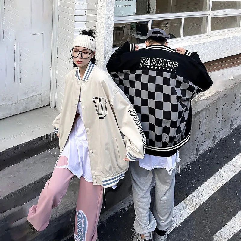 Áo Khoác Bóng Chày Sọc Ca Rô Phong Cách Hàn Quốc Thời Trang Thu Xuân Dành Cho Nữ