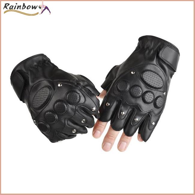 [COD] Găng Tay Lái Xe Nửa Ngón Bằng Da PU Màu Đen Phong Cách Punk Unisex