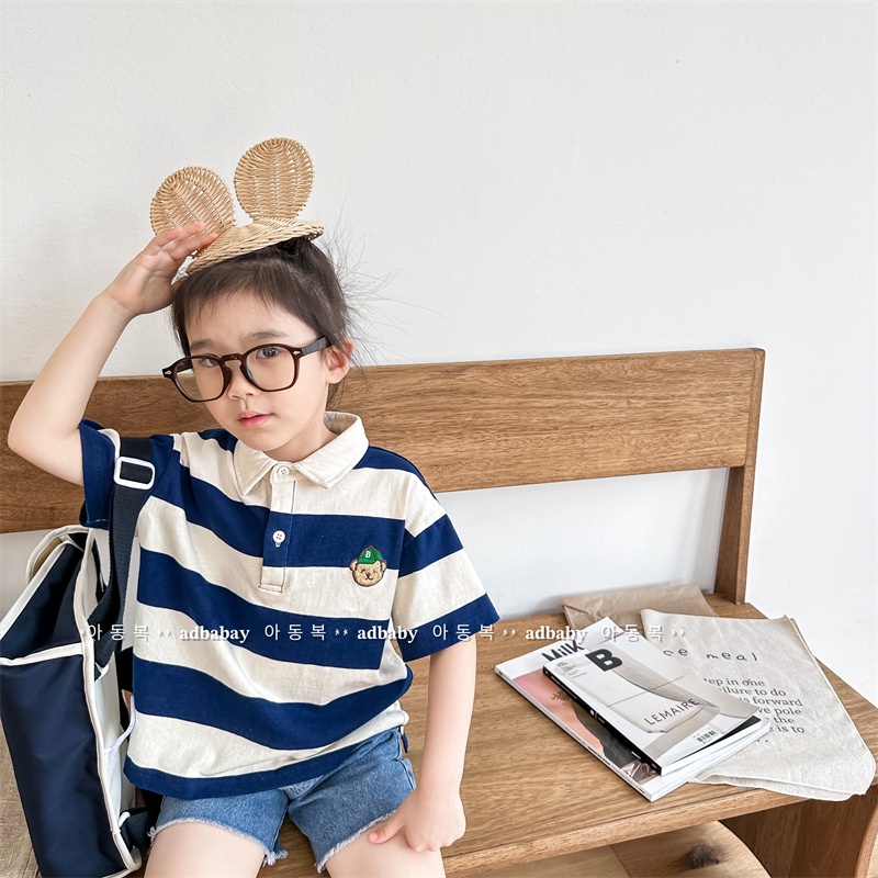 Áo polo sọc ngang dễ thương cho bé