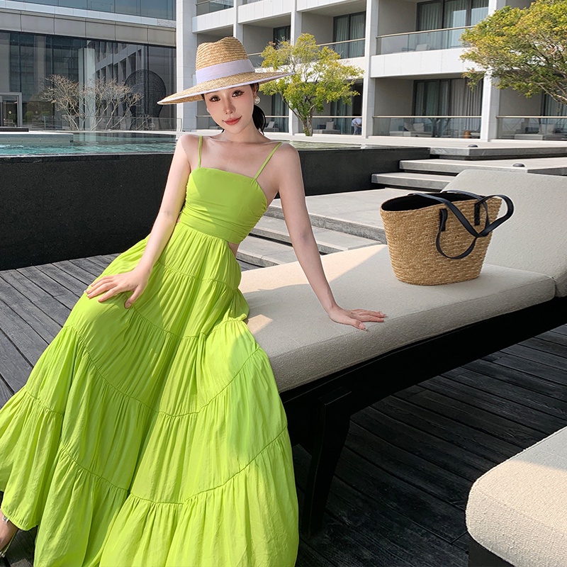 Đầm Hai Dây Chiết Eo Thời Trang Sang Trọng Cho Nữ